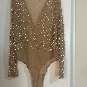 Mesh top embellished with pearls